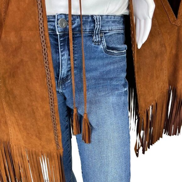 New SKETCH & STYLE Rust Brown Suede Lamb Leather Fringe Luxe Poncho $990, Large - Picture 8 of 10